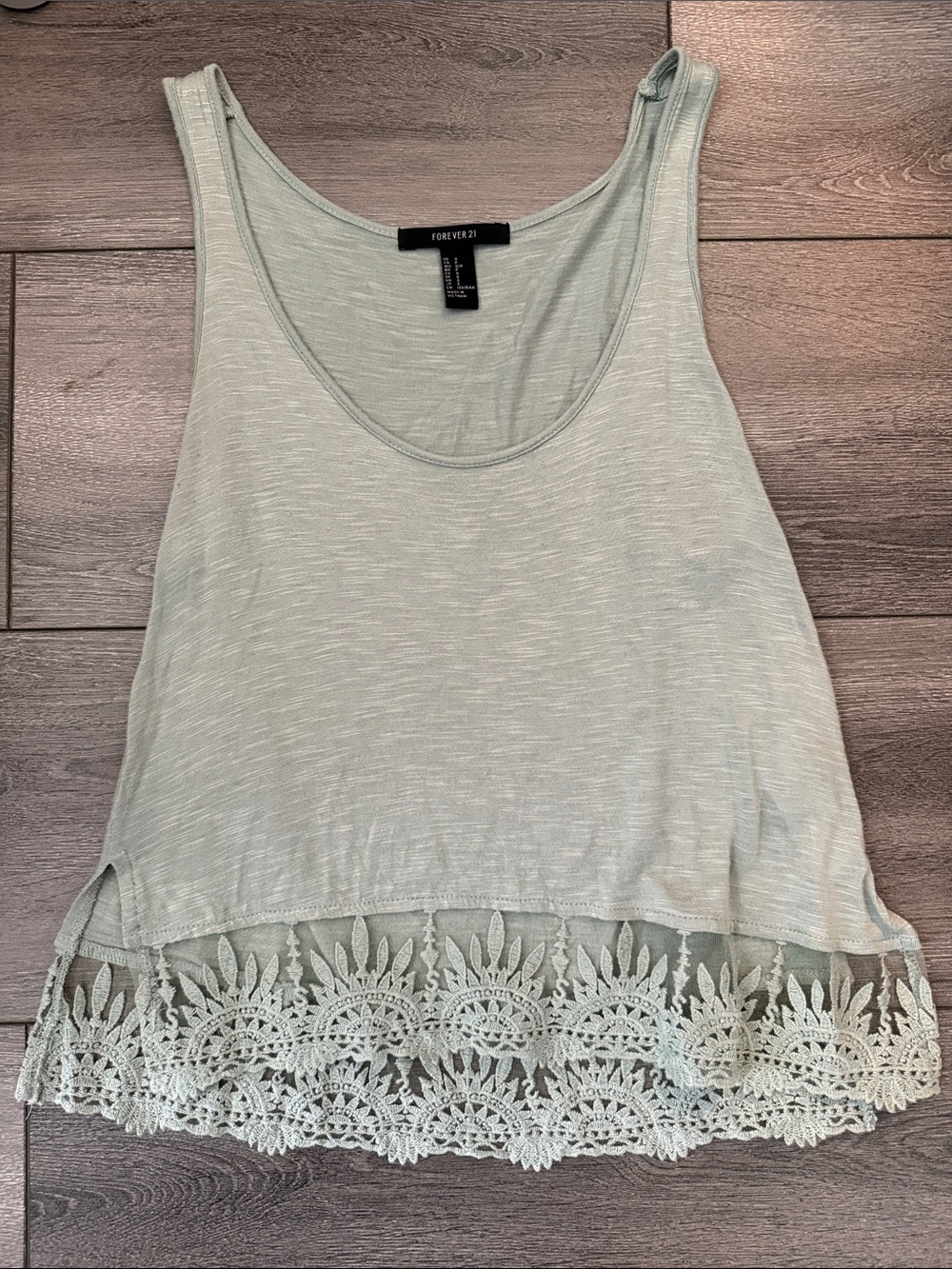 Forever 21 Light Mint Lace-Trim Tank Top